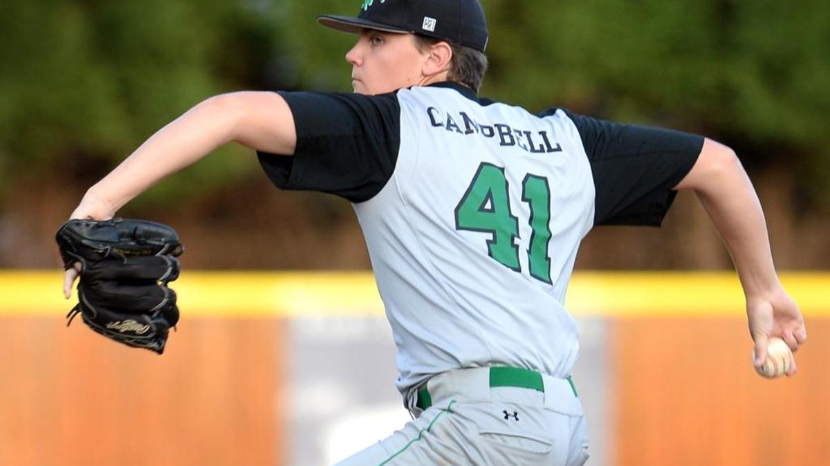 Myers Park Mustangs pitcher Evan Campbell and the Mustangs will play in the Jack Sink Easter tournament that resumes Monday