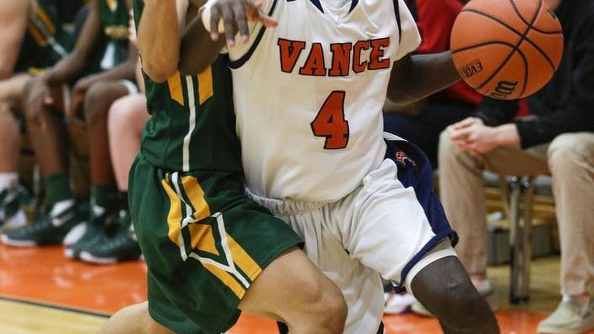 Vance guard Cameron Hamilton led his team to a win at the Queen City Holiday Classic Wednesday. (Nell Redmond photo)