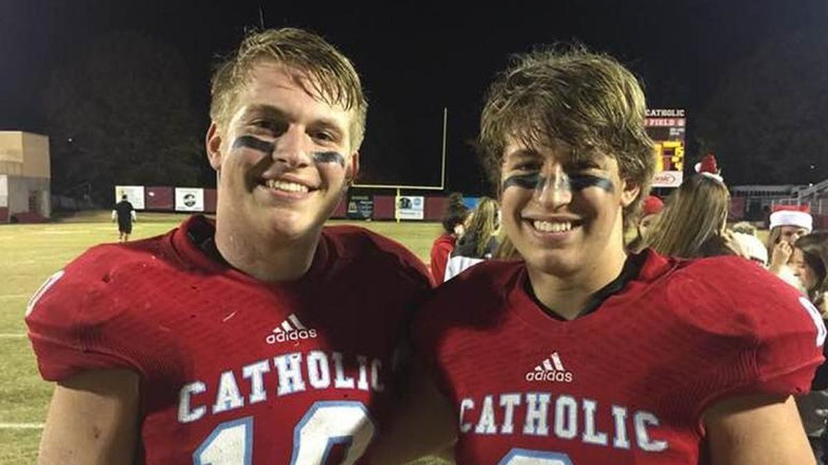 Charlotte Catholic’s Chase Foley (left), a Lehigh recruit, was named Southern Carolinas defensive player of the year. Foley’s younger brother, Ty (right) had 76 tackles for the Cougars this season