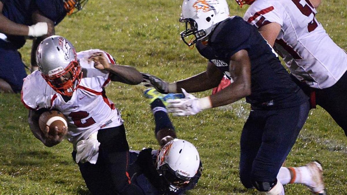
Rock Hill South Pointe's Voshon St. Hill runs past Vance defender Jabrel Walker  last week. No. 4 South Pointe (4-0) will meet No. 7 Rock Hill Northwestern (3-1) in a clash of two of South Carolina’s best high school football teams on Friday night. 

