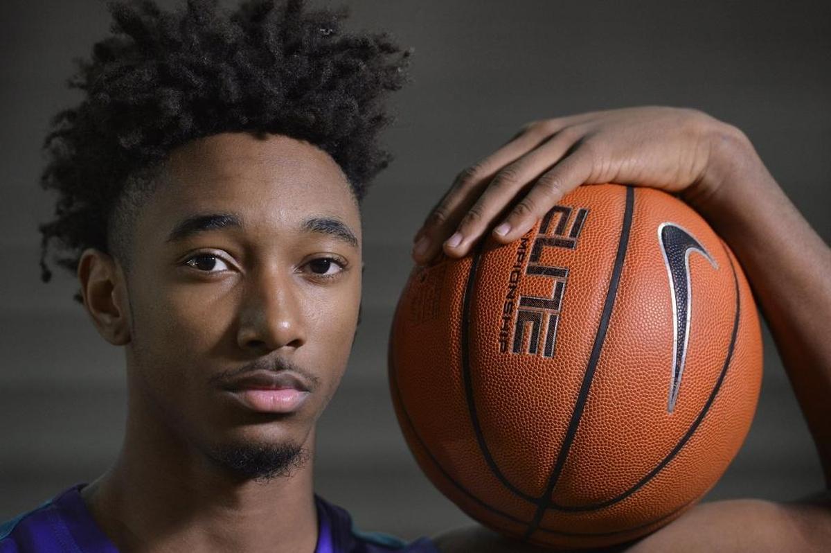 Cox Mill High basketball player Rechon "Leaky" Black. Black is a UNC recruit