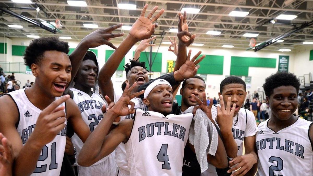 Butler High’s basketball team celebrated the Southwestern 4A championship last February. In 2017-18, Butler hopes to celebrate the school’s first state title.