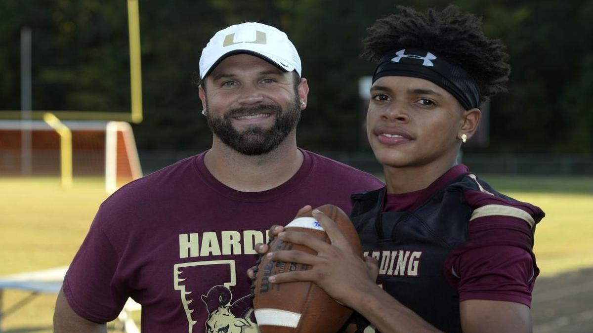 Harding coach Sam Greiner and QB Braheam Murphy are helping the Rams turn around their struggling program, at the school's stadium on Wednesday, October 19, 2016. Harding football player Brahaem Murphy's life changed when he asked his coach, Sam Greiner a simple question: "Coach, can I come live with you?"