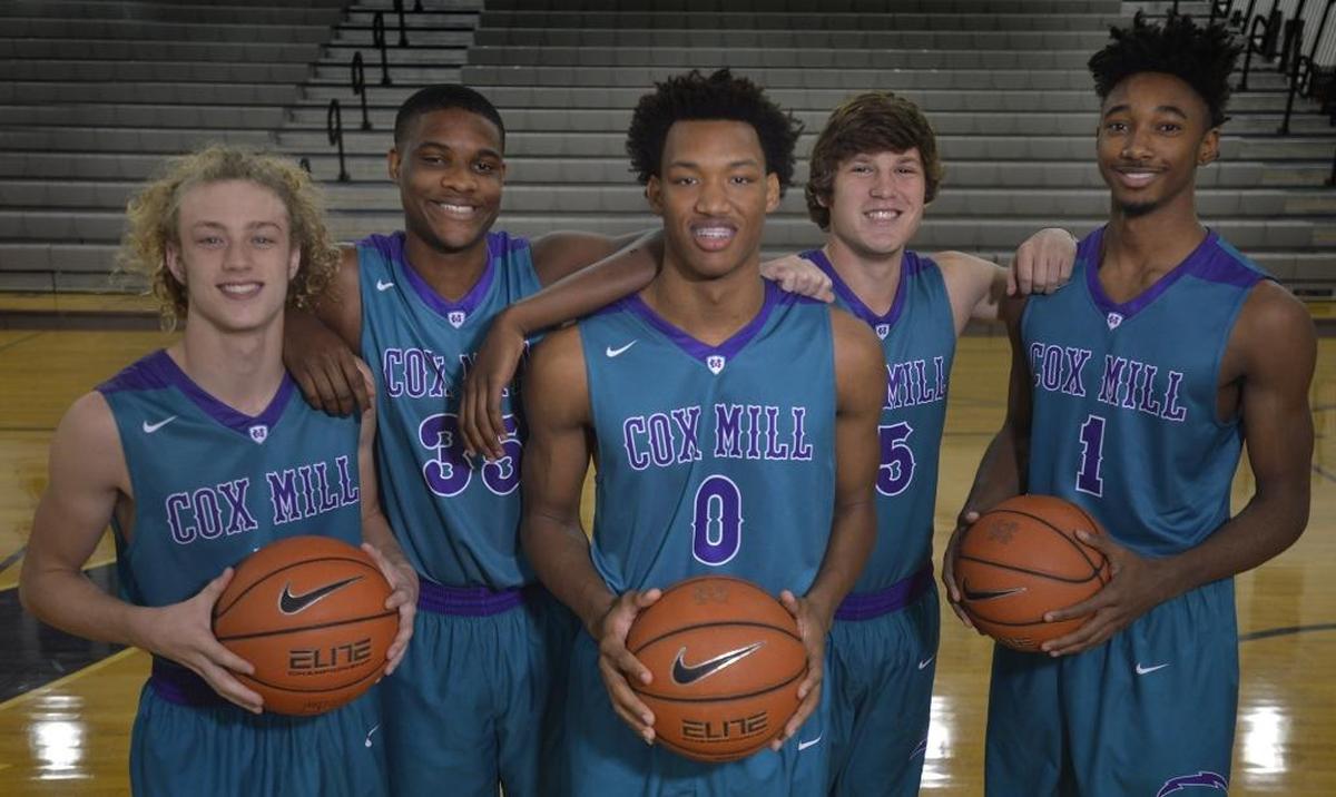 Cox Mill High's starting 5 basketball players for the upcoming season. (L to R) Cody Cline, Caleb Stone-Carrawell, Wendell Moore, Joel Hall, Rechon "Leaky" Black.