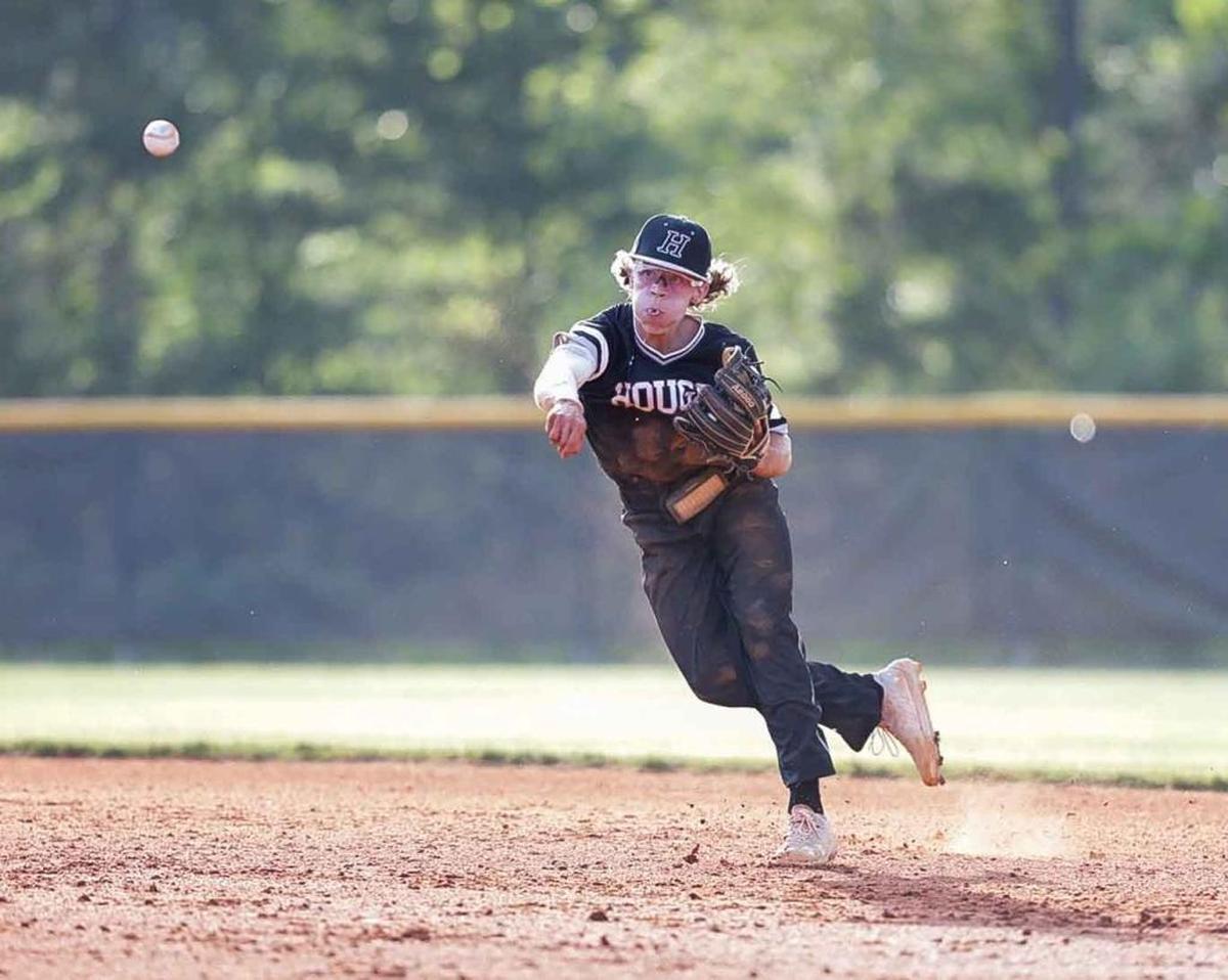 Hough Huskie short stop Jon Schuldt (2) throws the ball to first base for the out. Hough would face the number 1 seed Lake Norman Wildcats in the 4A I-Meck Tournament Championship.