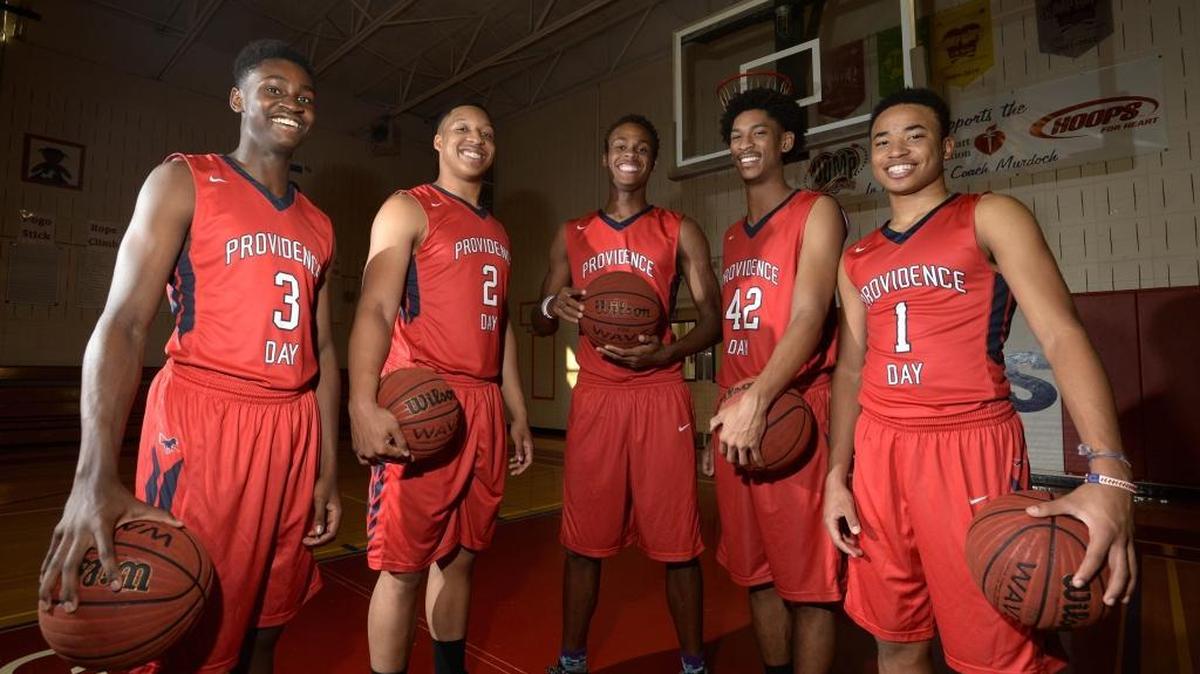 All five Providence Day's boys basketball starters -- sophomore guard Trey Wertz (3), 6-7 senior center Grant Williams (2), 6-8 senior forward Isaac Johnson (22), 6-6 senior forward Joshua Howard (42), and sophomore guard Devon Dotson (1) -- scored in double figures in a 98-93 win over Davie Crockett Friday.