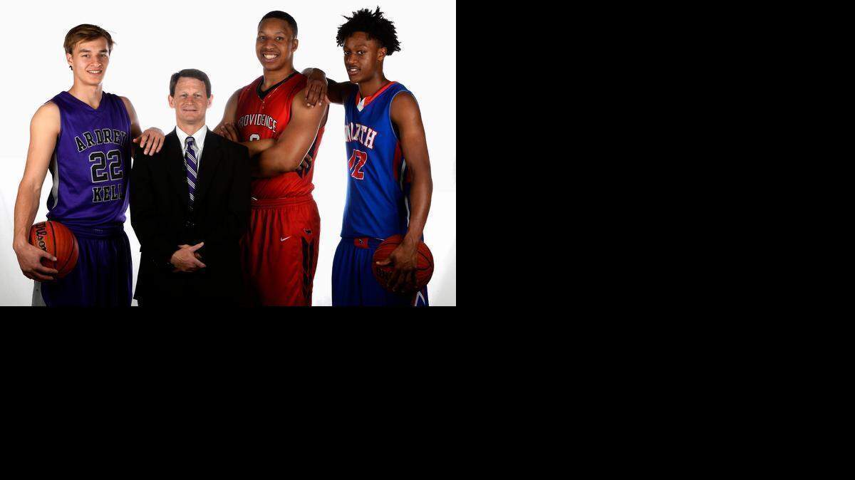 
All Observer boys basketball first team members and coach left-right: Steven Santa Ana of Ardrey Kell High School, Ardrey Kell head coach Mike Craft, Grant Williams of Providence Day School and CJ Bryce of North Mecklenburg High School.
