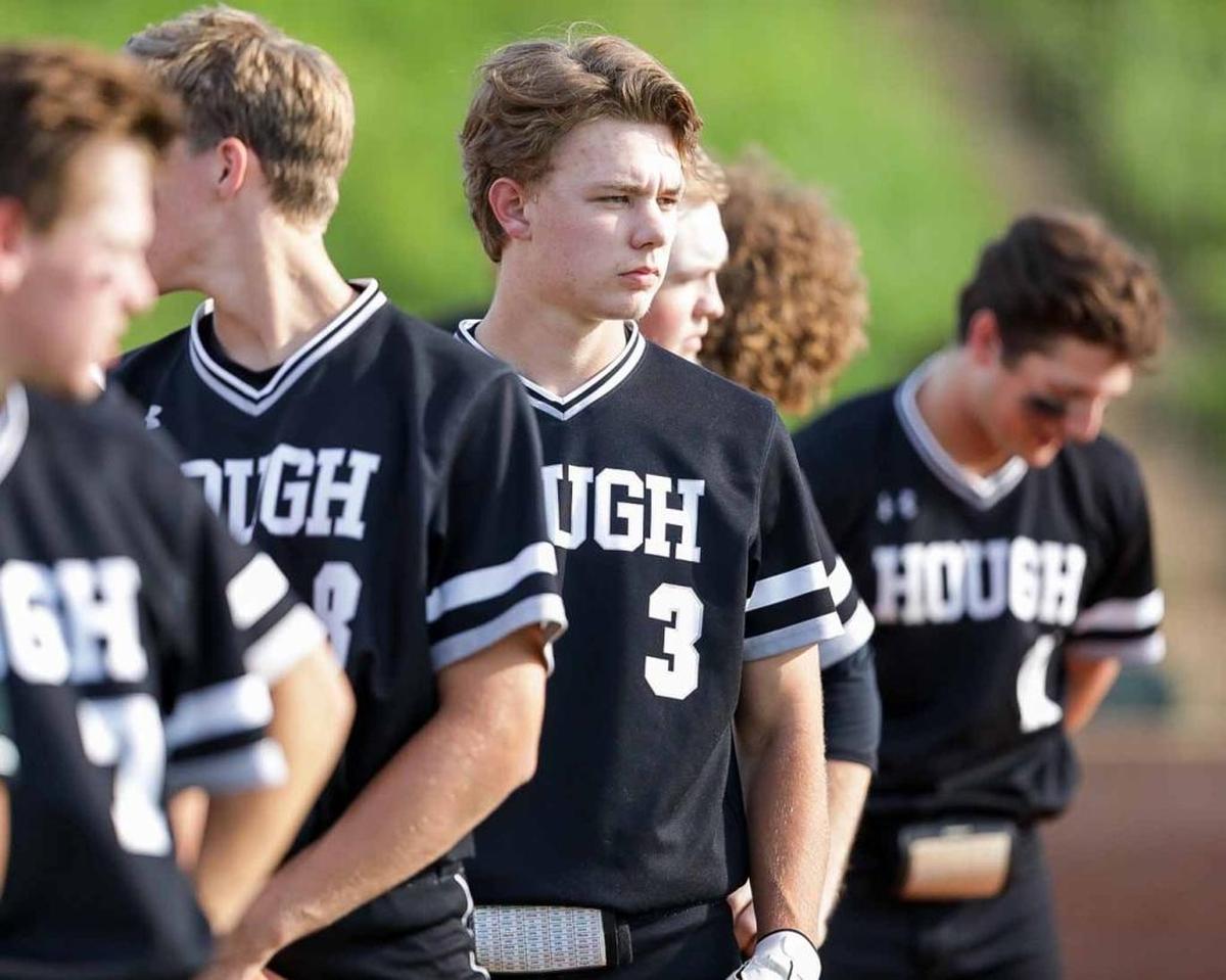 Hough Huskie Charley Chason (3) awaits the playing of the national anthem. Hough would face the number 1 seed Lake Norman Wildcats in the 4A I-Meck Tournament Championship.