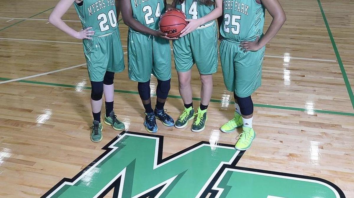 Myers Park High’s girls basketball team, led by from left, McKenna Haire, Chanin Scott, Stuart Ayer, Kianna Funderburk on Nov. 12,2015. The Mustangs are No. 2 in the Observer’s preseason Sweet 16 poll