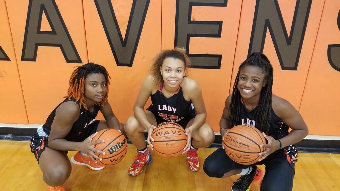 Rocky River key girls basketball players: (Left to Right): Andresia Alexander, Ariana Nance and Courtney Meadows.