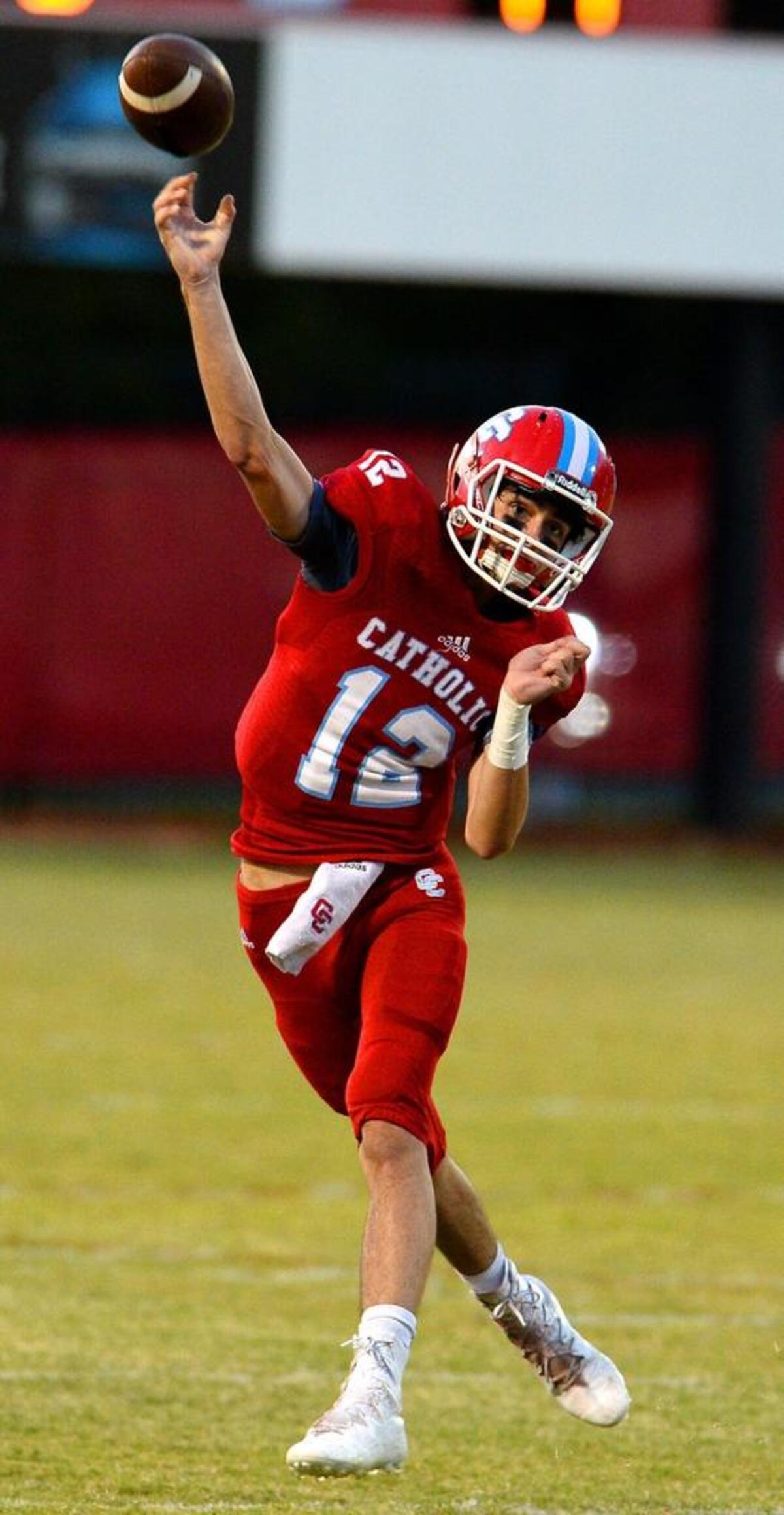 Charlotte Catholic quarterback Chris Walton attempts a pass during first quarter against Ardrey Kell.