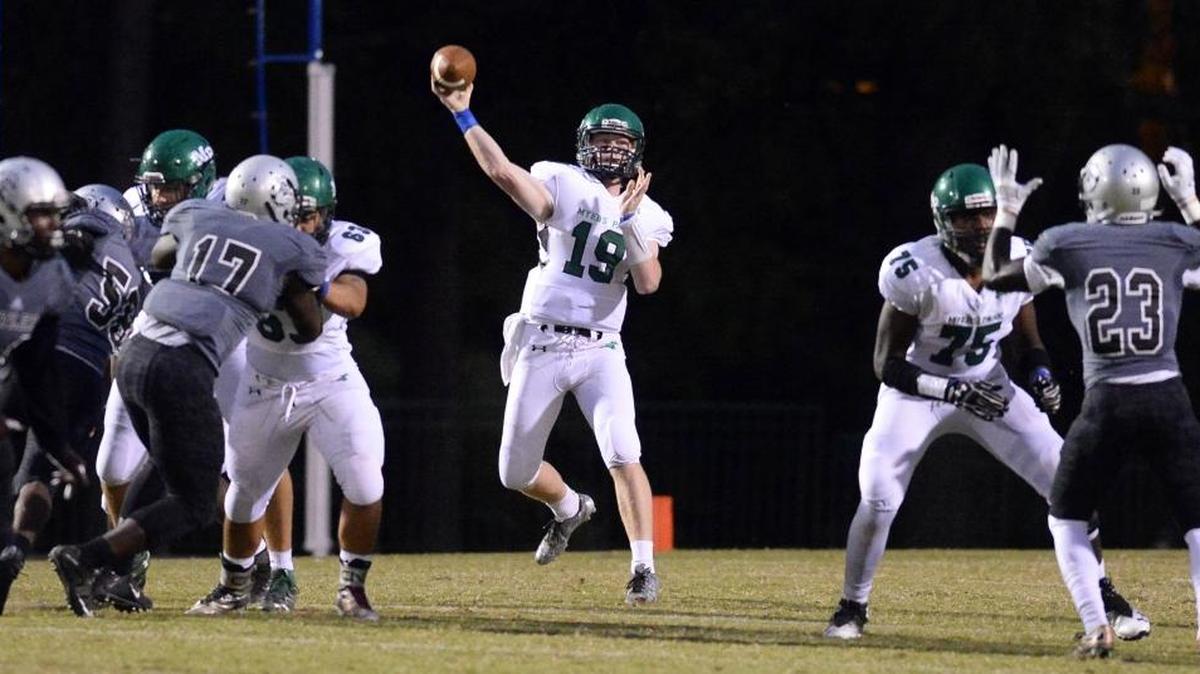 Myers Park's Jack Davidson threw two touchdowns passes in Saturday’s Shrine Bowl, including the game-winning touchdown with 20 seconds left