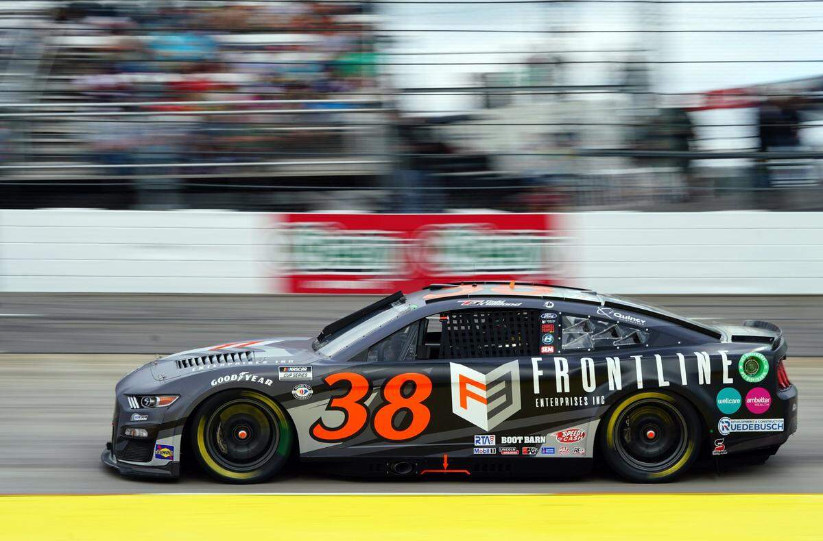 Apr 16, 2023; Martinsville, Virginia, USA; NASCAR Cup Series driver Todd Gilliland (38) races during the NOCO 400 at Martinsville Speedway. Mandatory Credit: John David Mercer-USA TODAY Sports