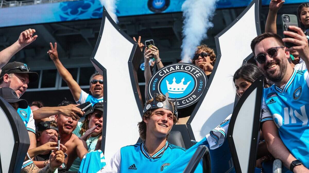 Charlotte FCs Ben Bender mingles with fans as he is crowned Man of the Match after the teams win, 2-0, over the New York Red Bulls at Bank of America Stadium on Saturday, June 11, 2022 in Charlotte, NC.