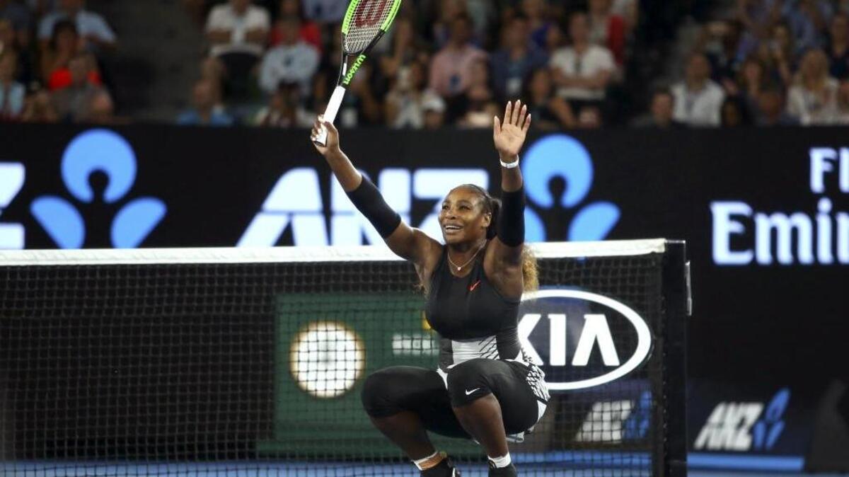 United States' Serena Williams celebrates after defeating her sister Venus in the women's singles final at the Australian Open tennis championships in Melbourne, Australia, Saturday, Jan. 28, 2017. (Jack Thomas/Pool Photo via AP)