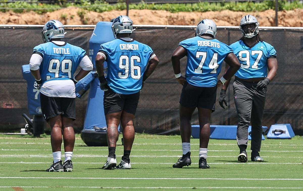 Panthers defensive tackles practice during the second day of minicamp in Charlotte, NC on Wednesday, June 11, 2025.
