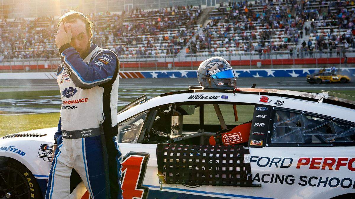 NASCAR Cup Series driver Chase Briscoe (14) leaves his car after the Bank of America Roval 400 at Charlotte Motor Speedway in Charlotte, N.C., Sunday, Oct. 9, 2022.