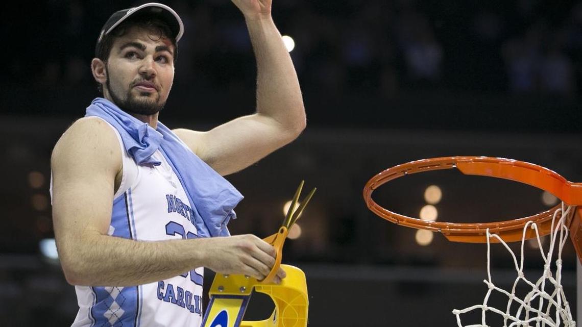 North Carolina’s Luke Maye (32) cuts down the net following the Tar Heels’ 75-73 victory over Kentucky in the NCAA South Regional Final on Sunday, March 26, 2017 at FedExForum in Memphis, TN.