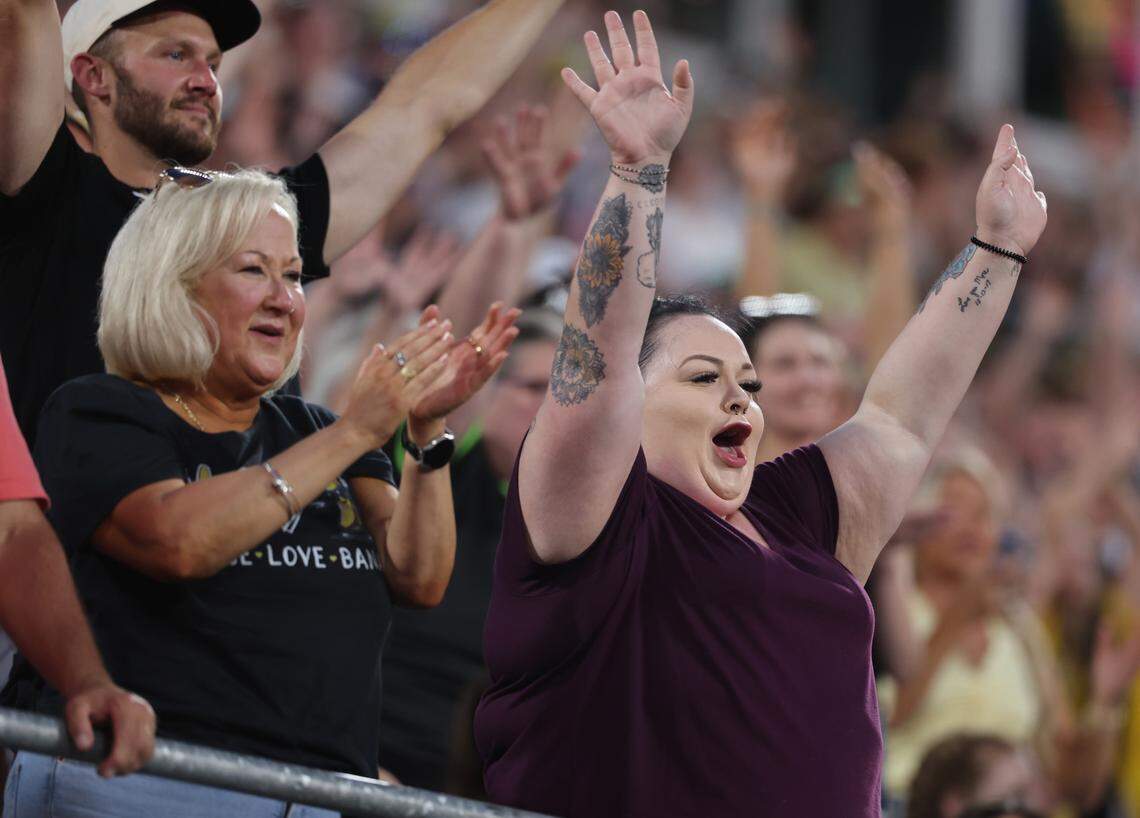 Fans cheer during Banana Ball at Bank of America Stadium in Charlotte