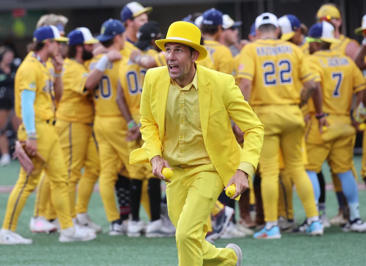 Savannah Bananas owner Jesse Cole runs on the field before throwing out balls to the crowd Saturday, June 7, 2025 during Banana Ball at Bank of America Stadium in Charlotte