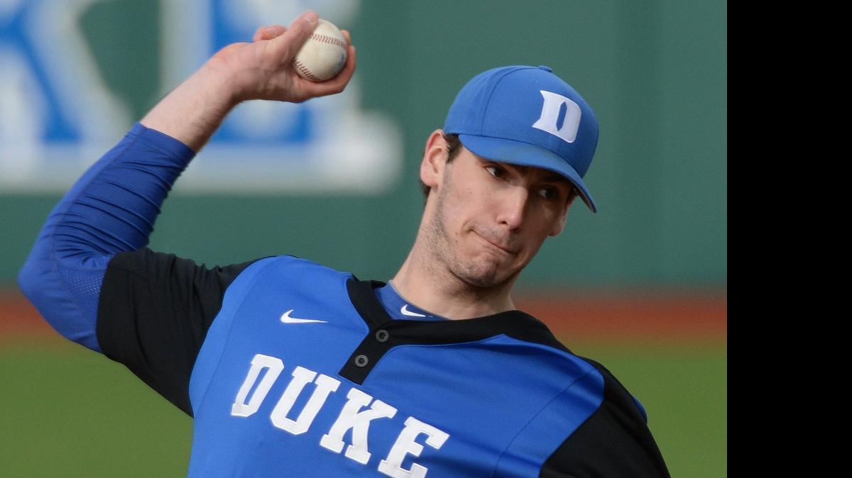 
Duke's hard-throwing ace Michael Matuella, projected as a possible No. 1 overall pick in the June draft, pitches during a scrimmage at Jack Combs Field on the Duke University campus on Friday, February 6, 2015.
