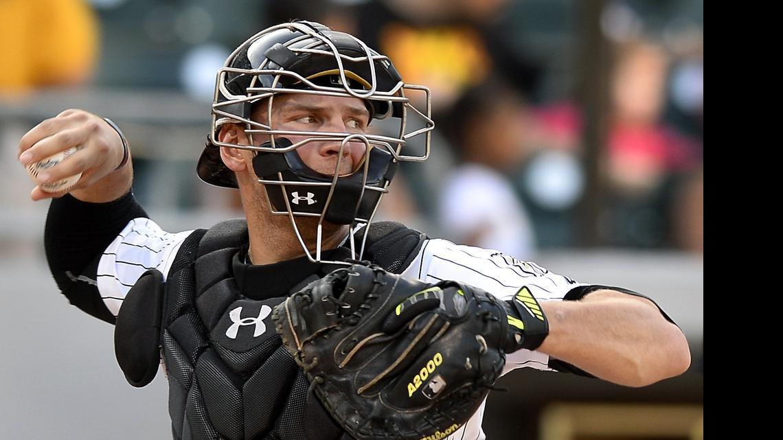 
Charlotte Knights catcher Kevan Smith on Friday, June 5, 2015 at BB&T BallPark in Charlotte.
