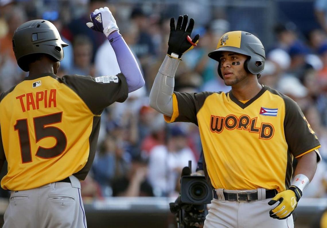 In last year’s All-Star Futures Game, Charlotte Knights second baseman Yoan Moncada, right, went 2-for-5 with a two-run home run and a stolen base, becoming the first Cuba native to win MVP honors.