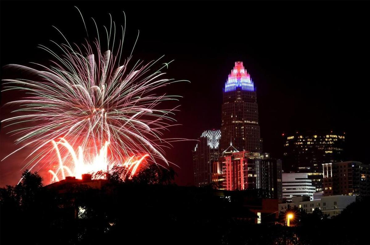 Fireworks at BB&T Ballpark help to light up the Charlotte skyline following a 2017 game between Team USA and Team Cuba.