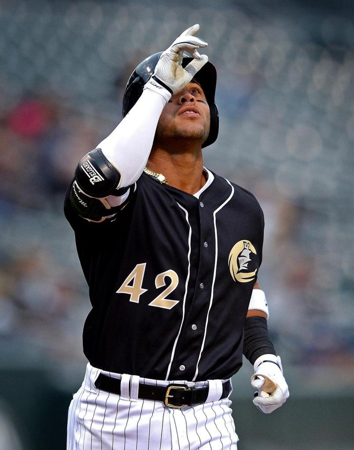 Charlotte Knights second baseman Yoan Moncada crosses home plate after hitting a home run against Pawtucket in April.