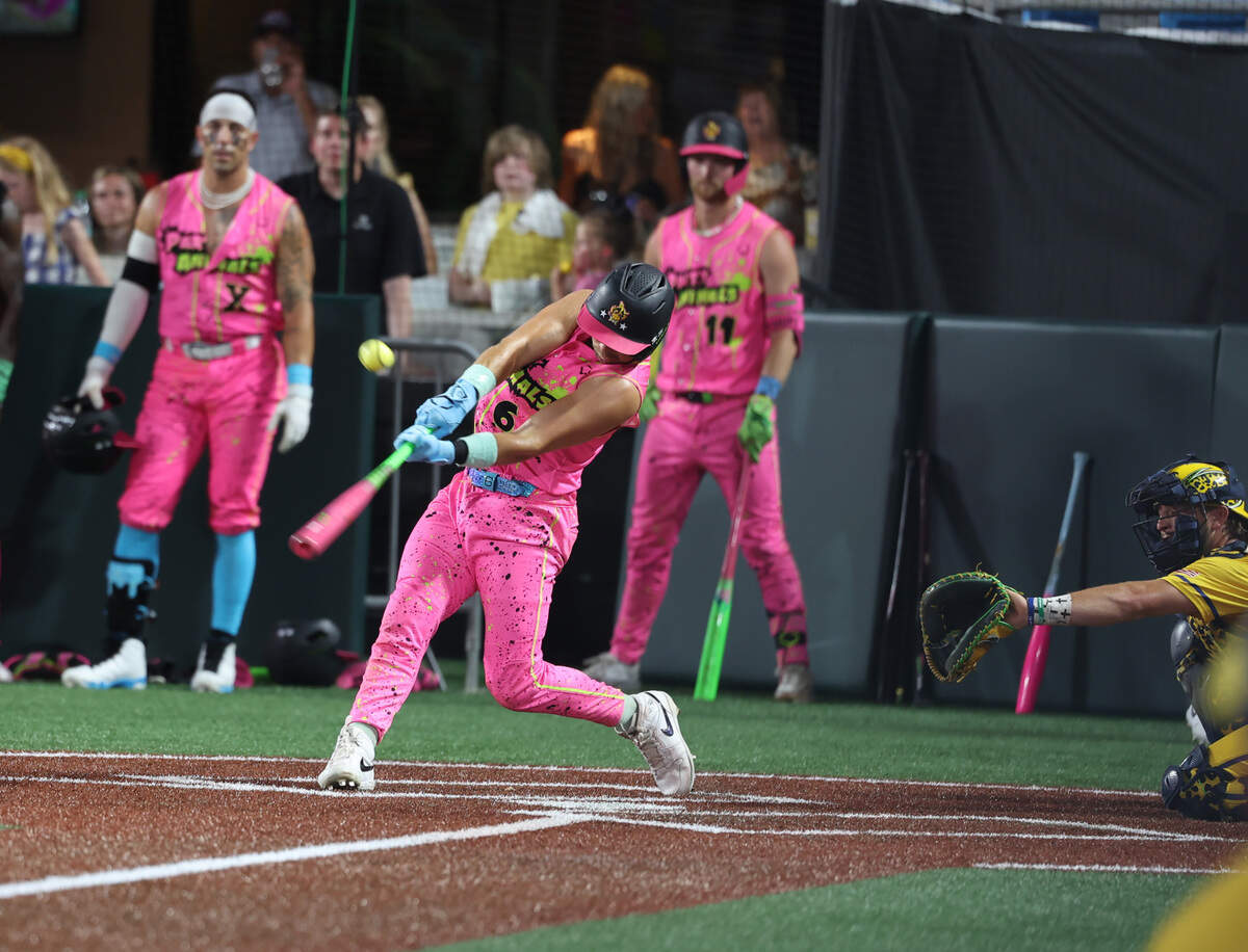 Charlotte native Reece Hampton, who plays for the Party Animals, hits the ball Friday, June 6, 2025 at Bank of America Stadium in Charlotte.