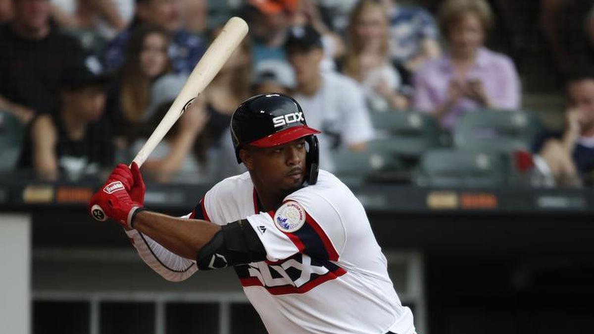 Chicago White Sox left fielder Eloy Jimenez (74) stands in the batters box during a baseball game against the Minnesota Twins Sunday, June 30, 2019, in Chicago. (AP Photo/Jeff Haynes)
