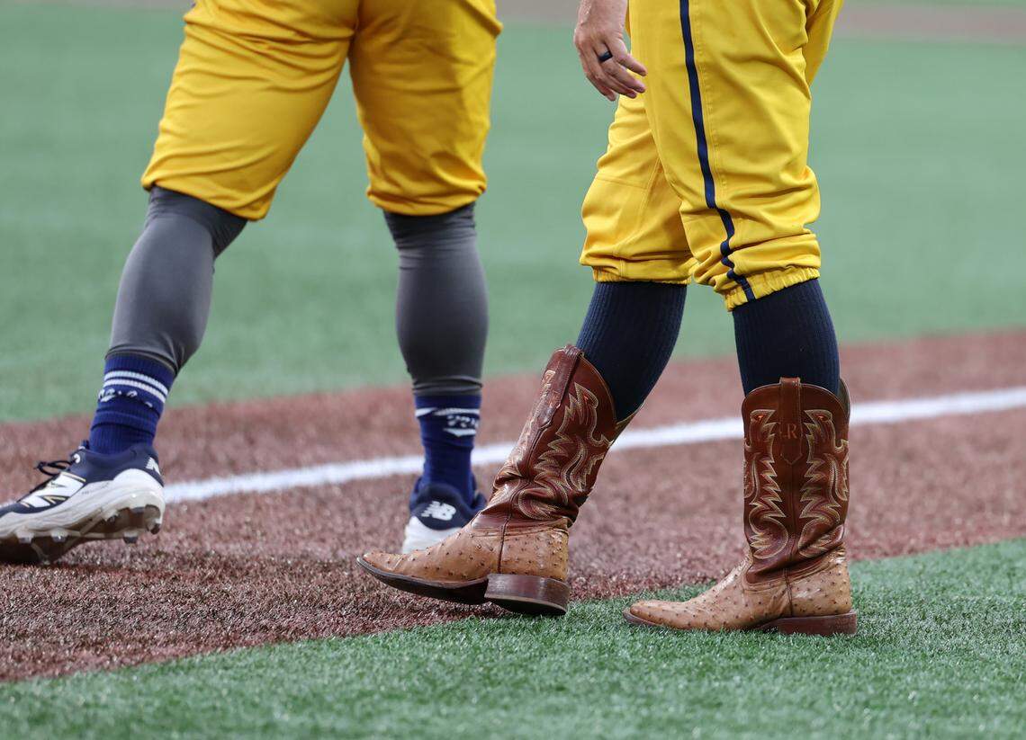 Bananas’ Tyler Gillum wears cowboy boots in the Charlotte game against the Party Animals Friday, June 6, 2025 at Bank of America Stadium.