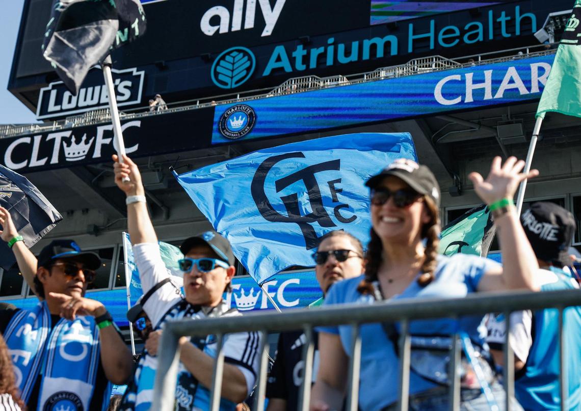 Flags, scarves and chants were waving among the fans in ahead of Charlotte FC’s match against Atlanta United at Bank of America Stadium in Charlotte, NC on Saturday, March 1, 2025. Charlotte FC won their home opener, 2-0.