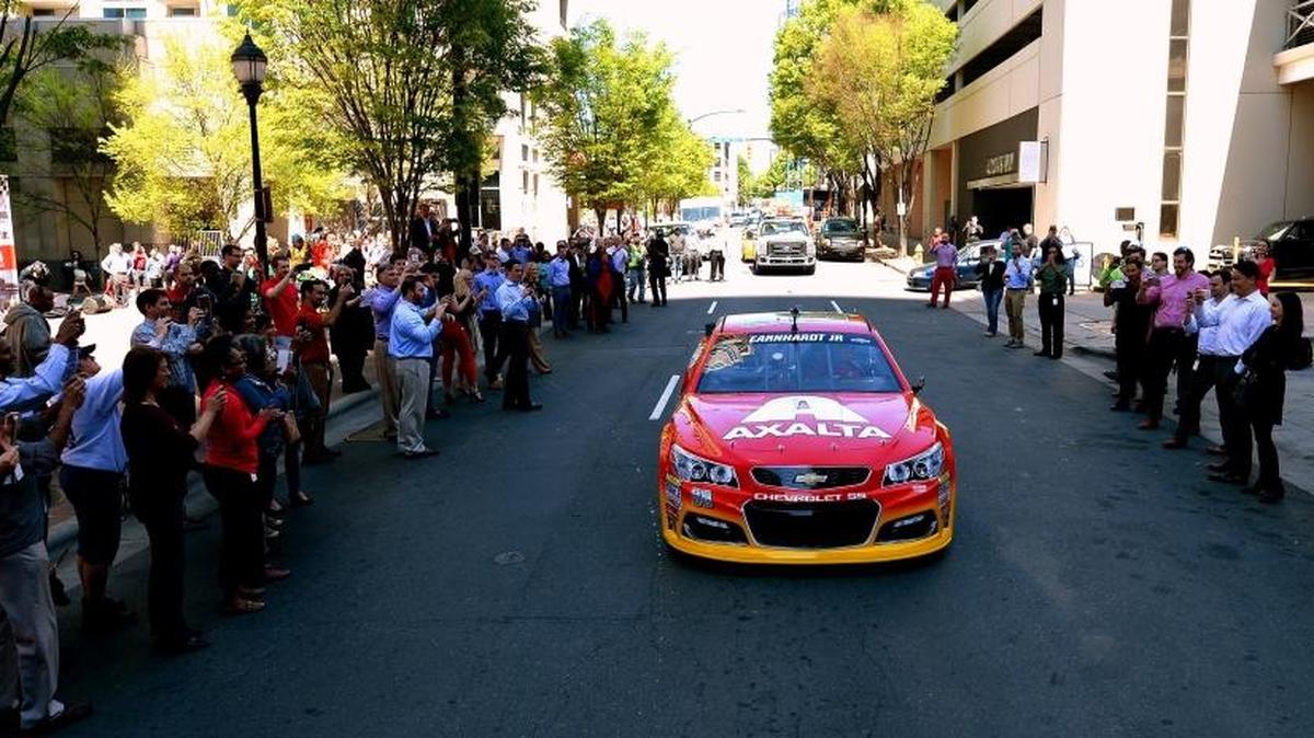 Dale Earnhardt Jr. took his No. 88 Chevy for a spin around uptown Charlotte on Thursday.