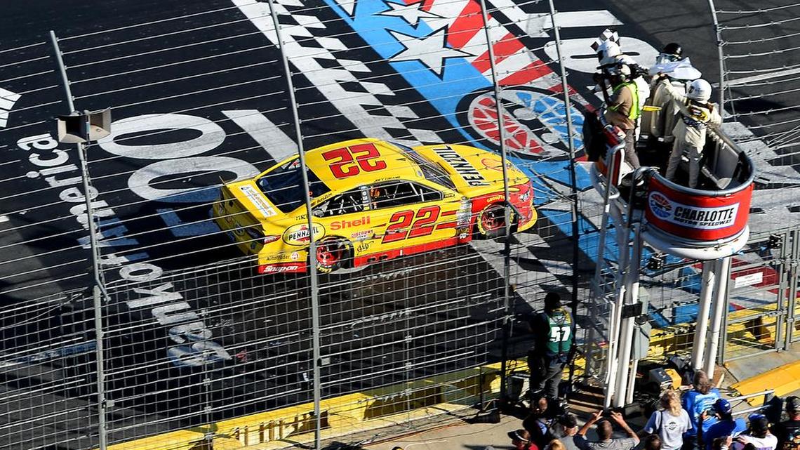 Joey Logano crosses the finish line to win the Bank of America 500 at Charlotte Motor Speedway in Concord, N.C. on Sunday. On Monday, NASCAR announced its 2016 schedule and locked up its future schedules for the next five seasons.
