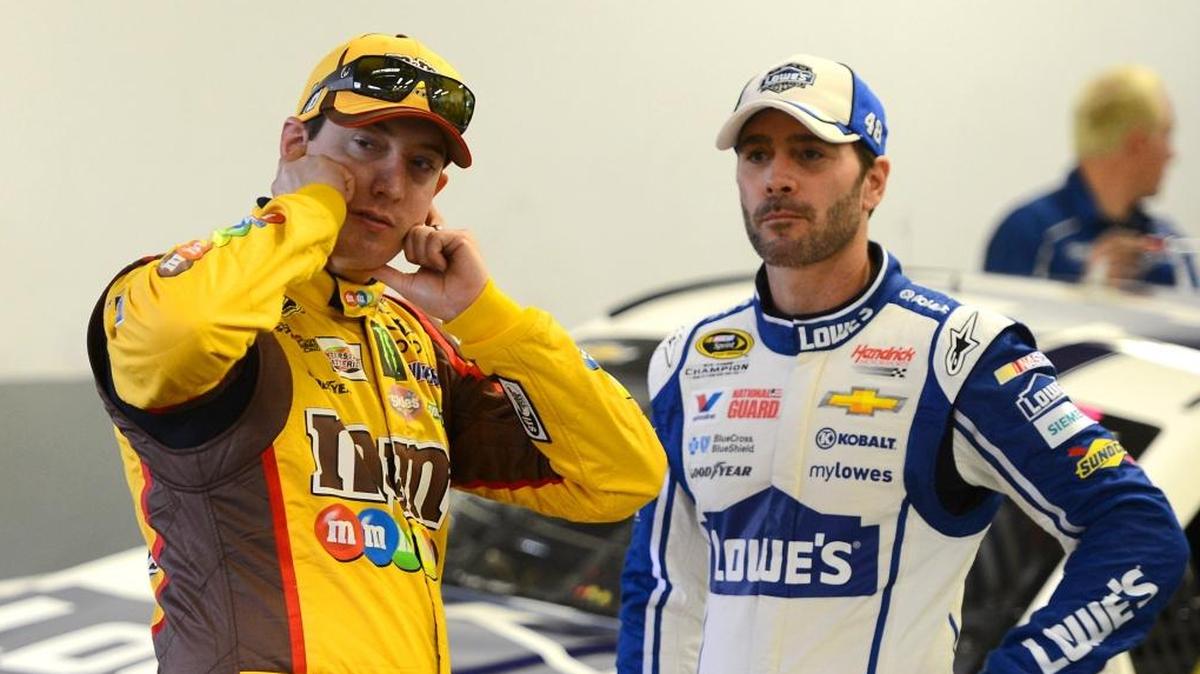 Kyle Busch (left) and Jimmie Johnson, alongside Matt Kenseth (not pictured), are three former Cup Series champions all vying for the same few spots left in the next round of NASCAR’s playoffs.