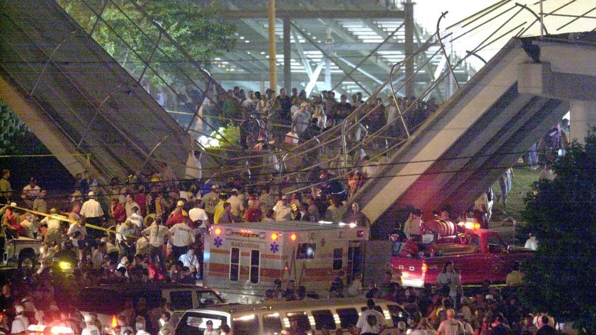 More than 100 people were hurt when a pedestrian bridge collapsed at what is now Charlotte Motor Speedway on May 20, 2000, The bridge, which led out of turn 4, collapsed shortly after the end of the All-Star Race that night.