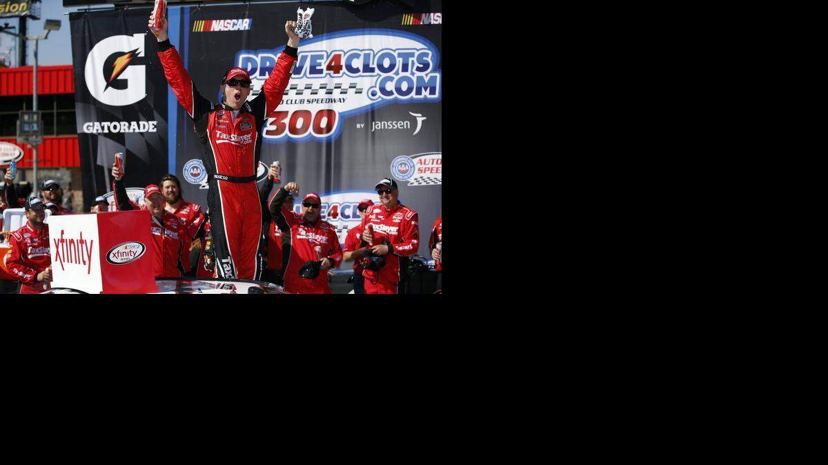 
Kevin Harvick celebrates his victory Saturday in the Xfinity race in Fontana, Calif.
