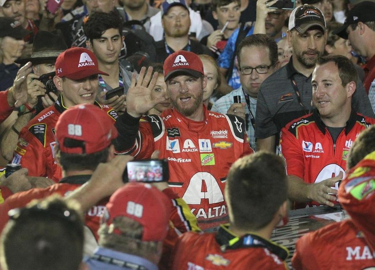 Dale Earnhardt Jr. was around after the race too, including a toast with with his pit crew as he ended his NASCAR career at Homestead-Miami Speedway in Homestead, Fla.