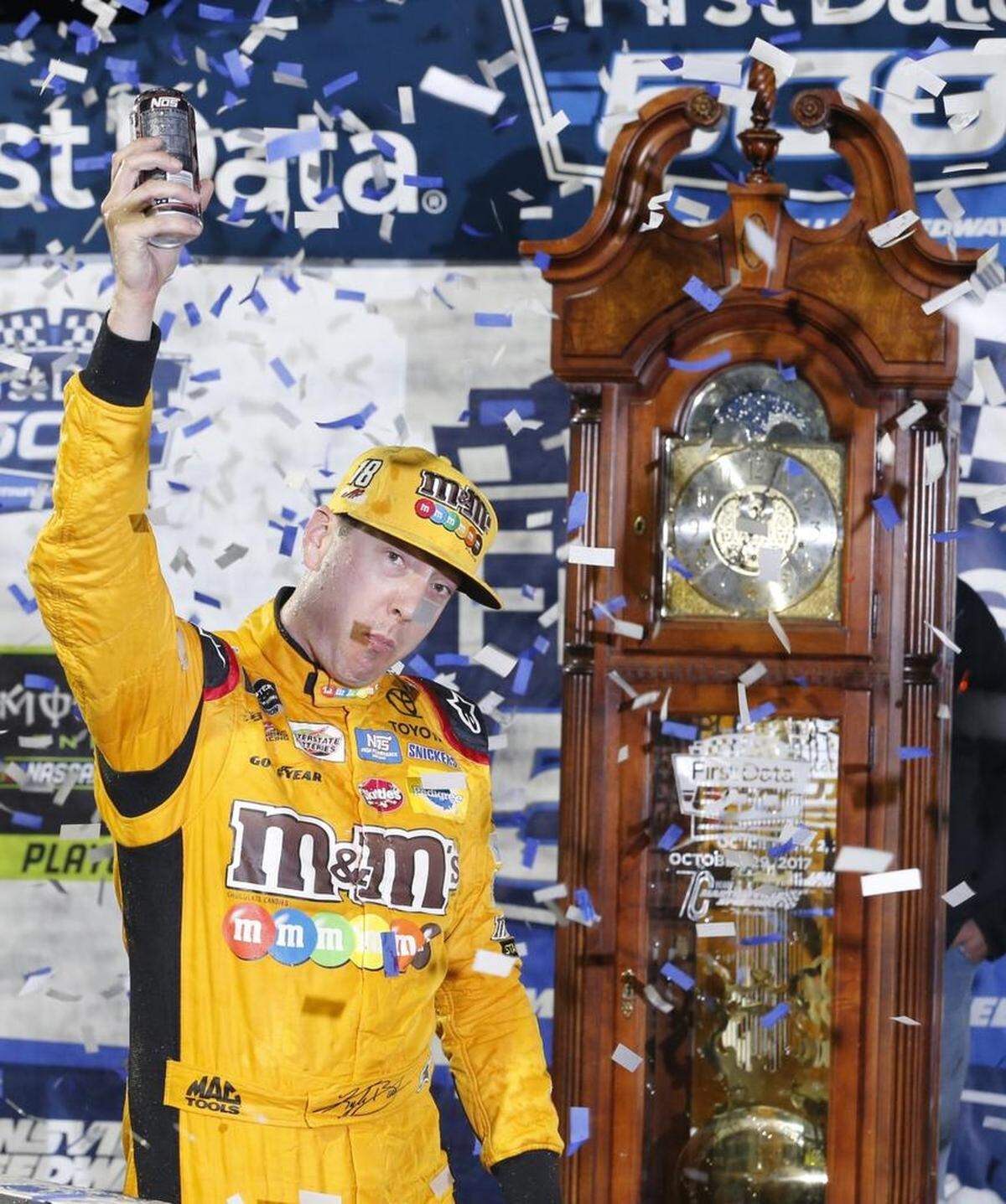 Kyle Busch is leaving Martinsville Speedway with a grandfather clock, a golden ticket and for once, a clean record.