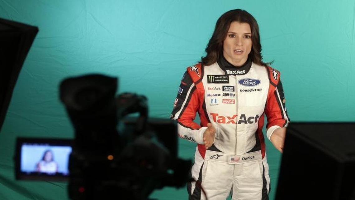 Danica Patrick films a video segment during the NASCAR Media Tour in Charlotte recently. Patrick will enter the 2017 NASCAR season with Stewart-Haas Racing with a new manufacturer, Ford.
