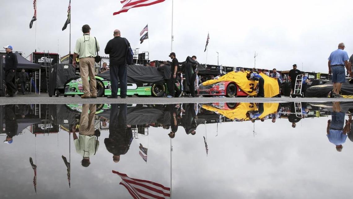 Constant rain at Pocono Raceway caused NASCAR to postpone the Pennsylvania 400 to Monday.
