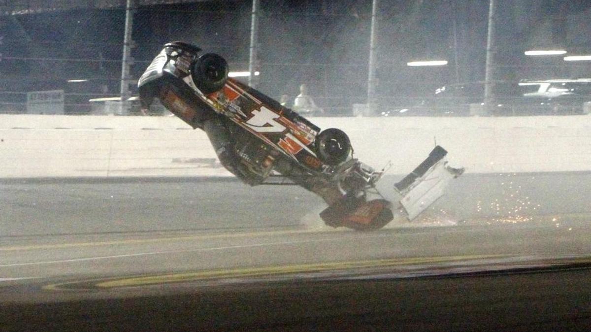NASCAR Truck series driver Christopher Bell walked away from this wreck at Daytona International Speedway on Feb. 19.