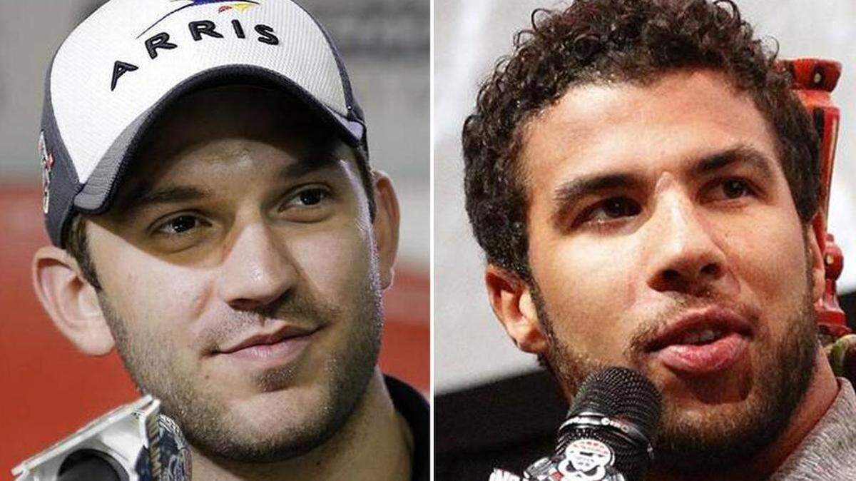 NASCAR drivers Daniel Suarez (left) and Bubba Wallace (right) are shown in this composite photo.