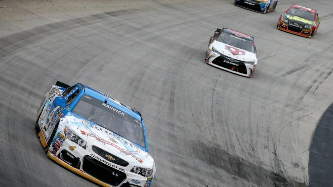 Kevin Harvick overcame numerous rain delays to take Sunday’s night race at Bristol Motor Speedway.