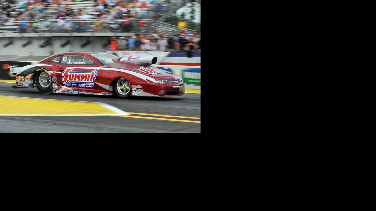 
Greg Anderson squared off against teammate Jason Line in his Chevrolet, which was purchased from another competitor during the off-season. 
