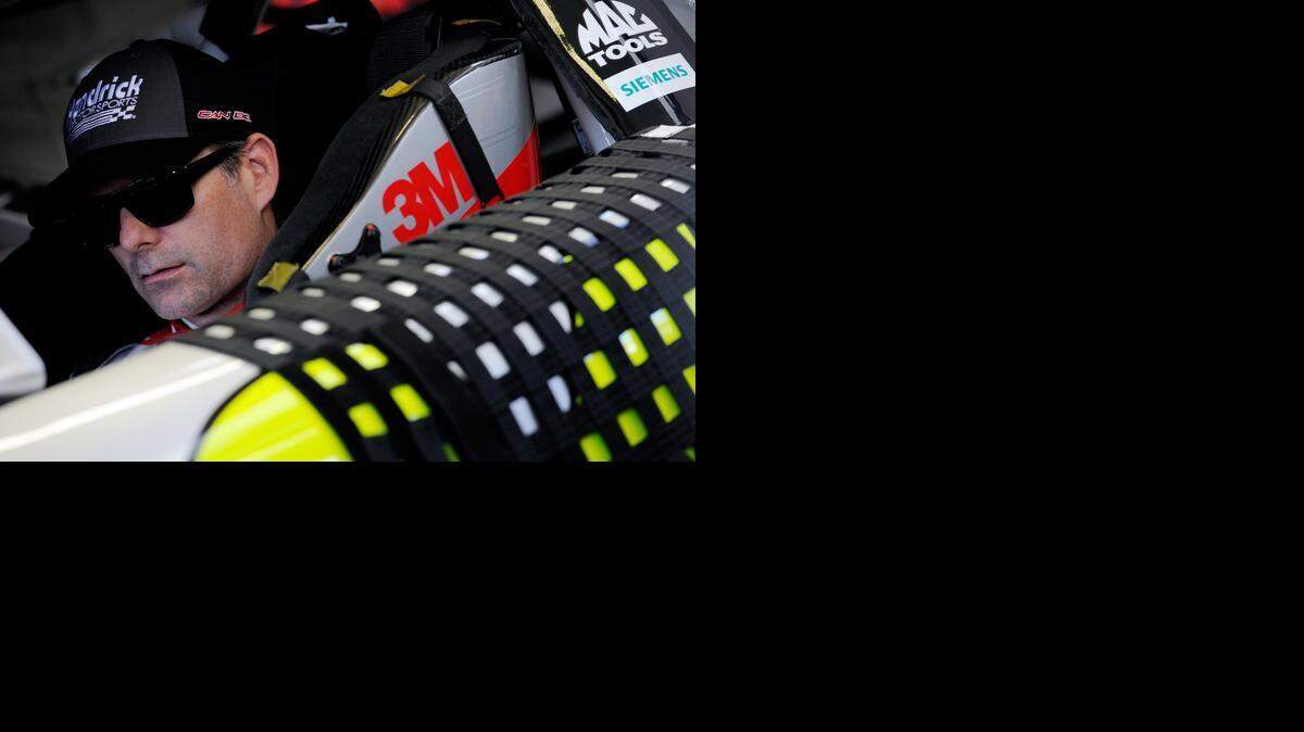 
Jeff Gordon sits in his car in the garage during practice for the Kobalt 400 at Las Vegas Motor Speedway on Saturday in Las Vegas, Nevada.
