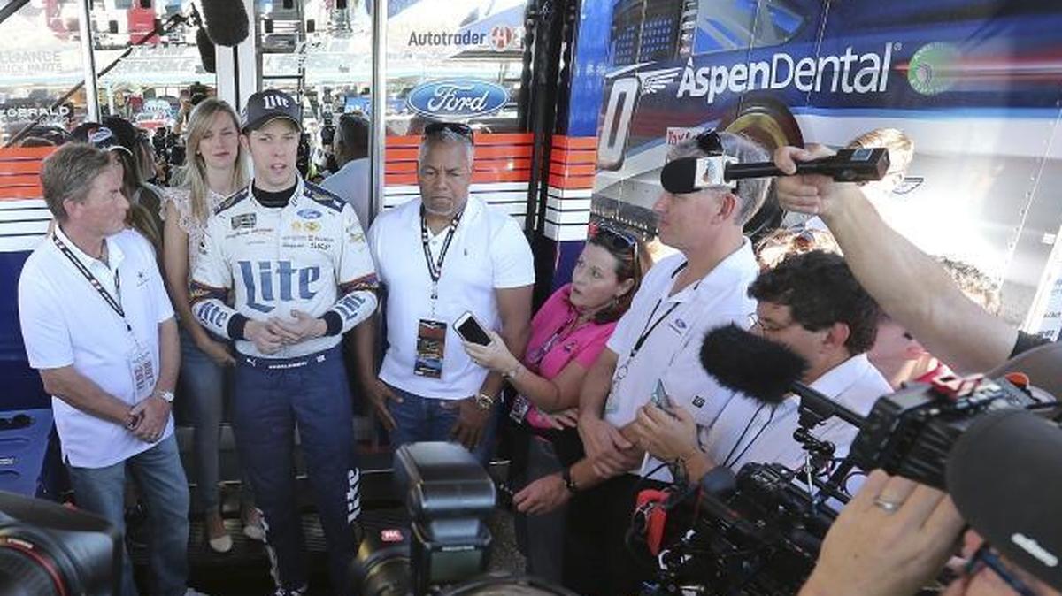 Brad Keselowski, welcome to the party. The Team Penske driver will compete with Martin Truex Jr., Kyle Busch and Kevin Harvick in next weekend’s NASCAR Cup Series championship in Homestead