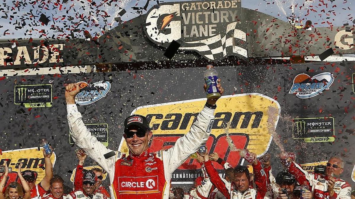 Matt Kenseth celebrates Sunday’s win in Victory Lane at Phoenix International Raceway.