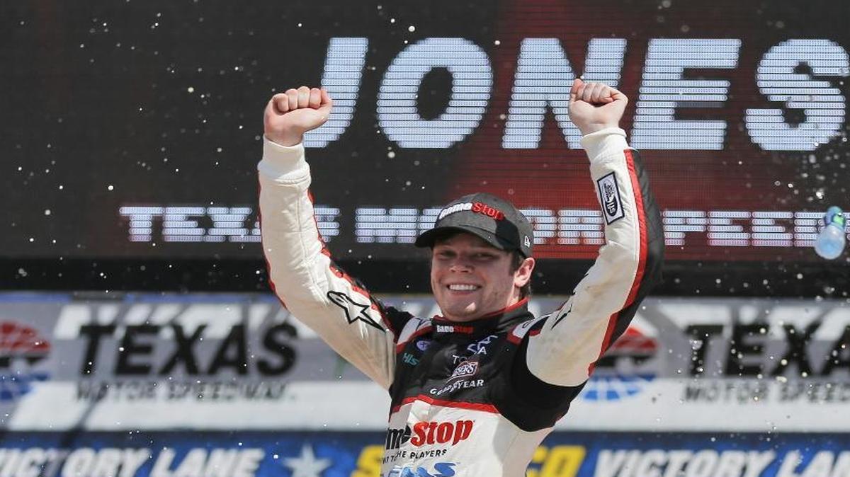 Erik Jones, seen above celebrating an Xfinity win, led a career-high 20 laps and finished a personal-best third in last week’s Pocono 400.
